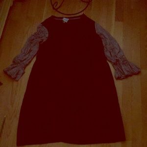 Black dress- office goth, cute plaid sleeves